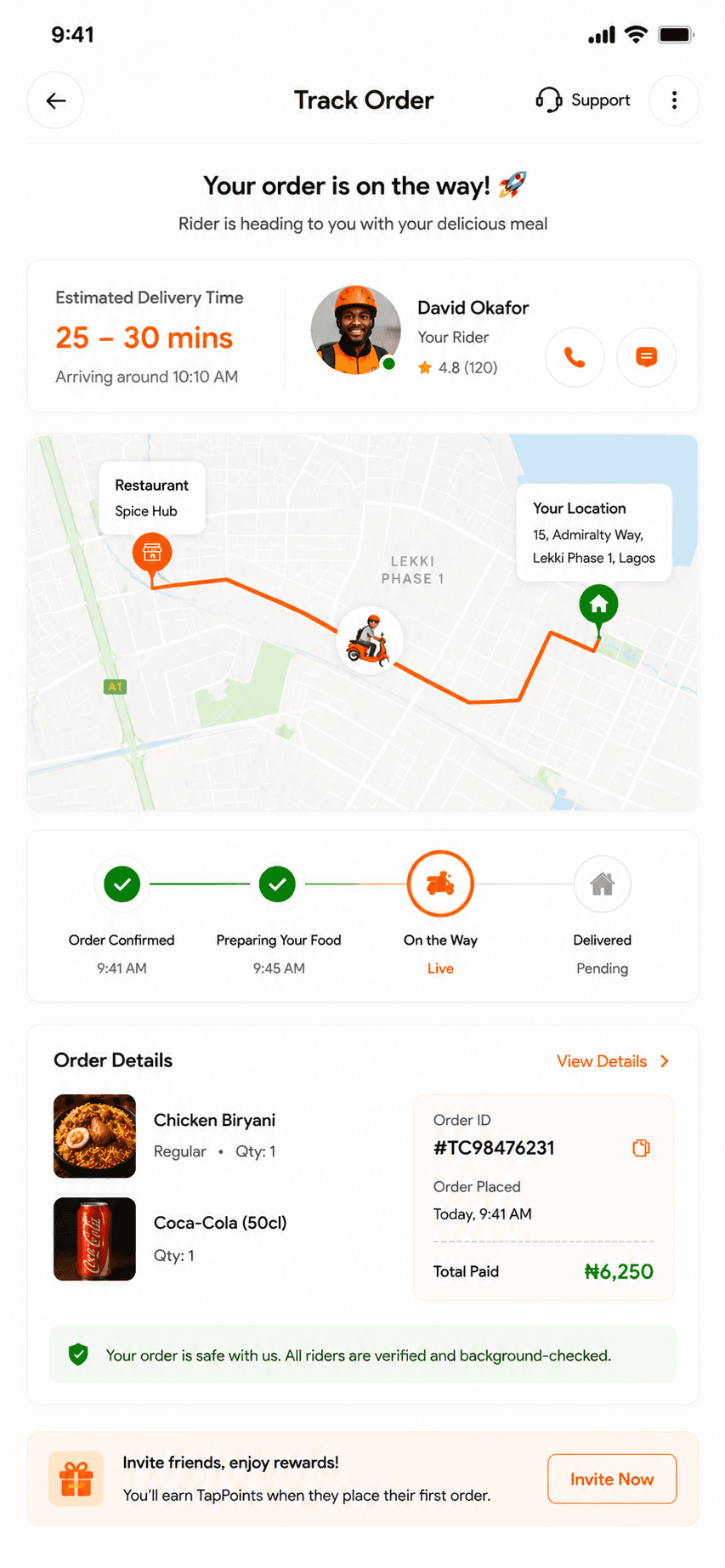 TapChow customer order tracking screen