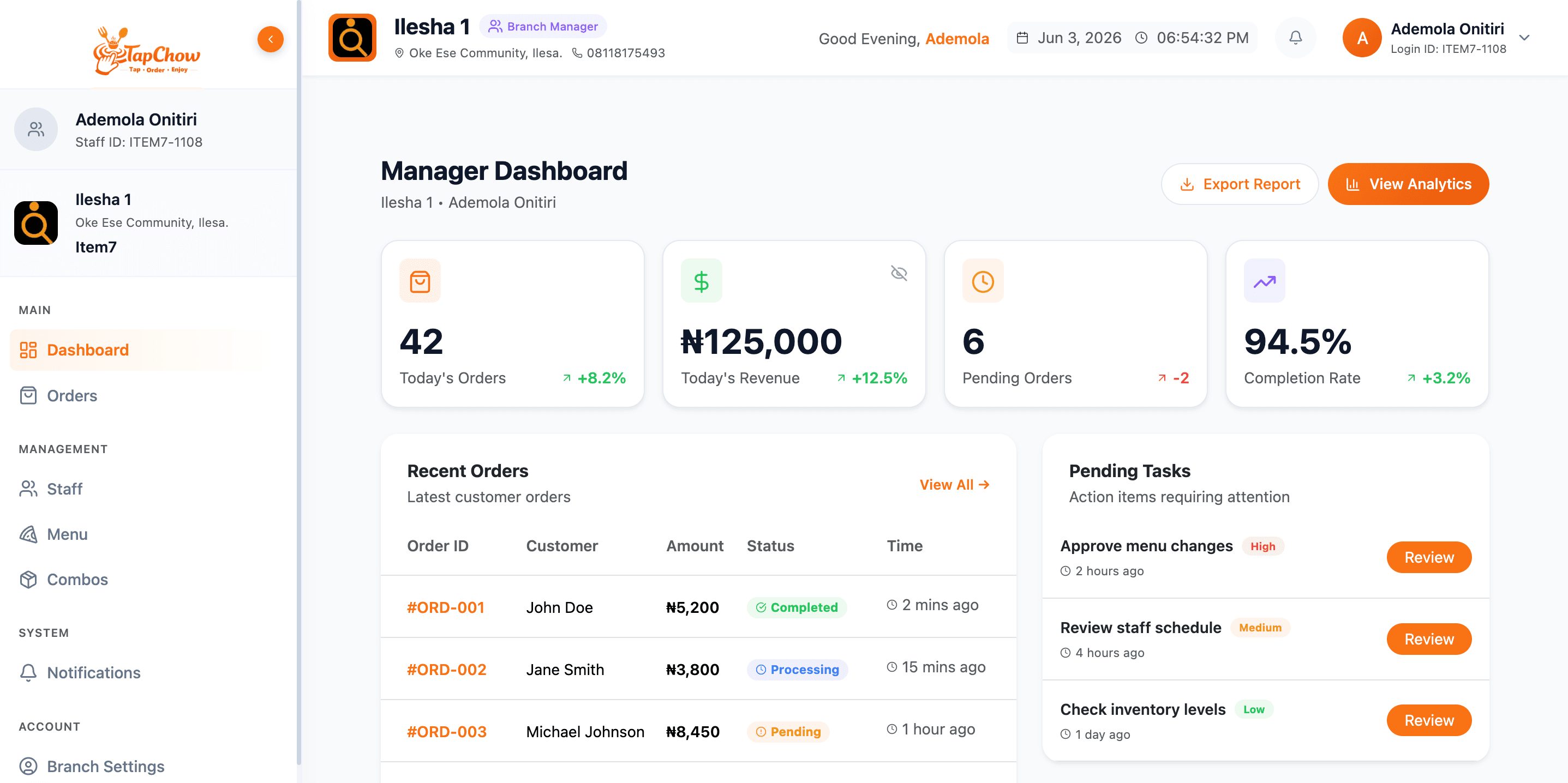 Vendor dashboard